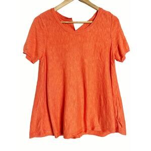 Anthropologie Moth Orange Slub Knit Button-Up Short Sleeve Crew Top Size Small
